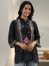 Libas Black Bandhani Printed Crepe Shirt