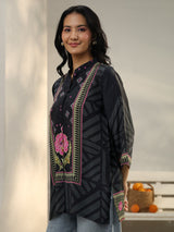Libas Black Bandhani Printed Crepe Shirt