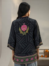 Libas Black Bandhani Printed Crepe Shirt
