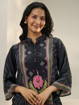 Libas Black Bandhani Printed Crepe Shirt