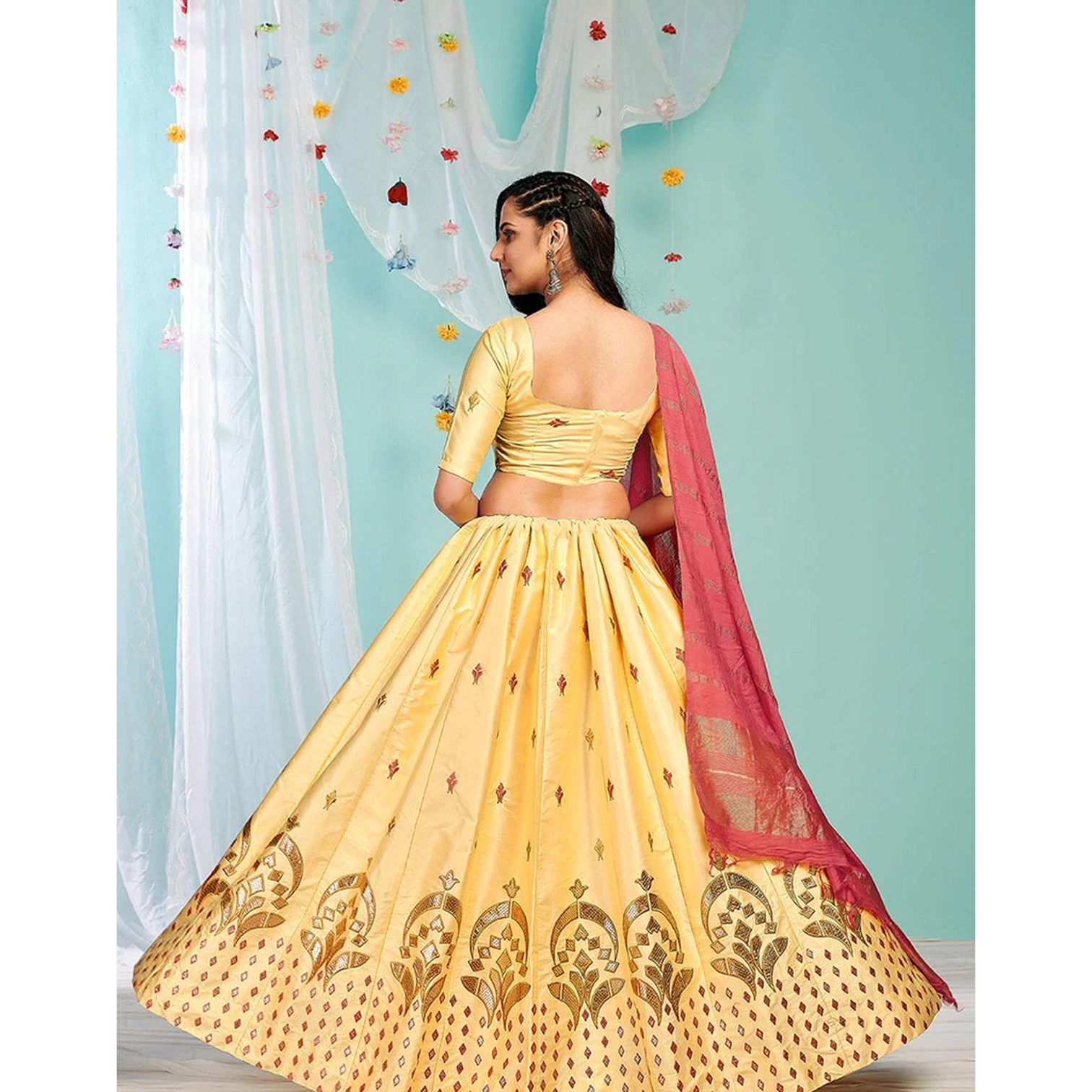 Golden Sand Gota Patti and Zari Stich Without can can work Lehenga choli