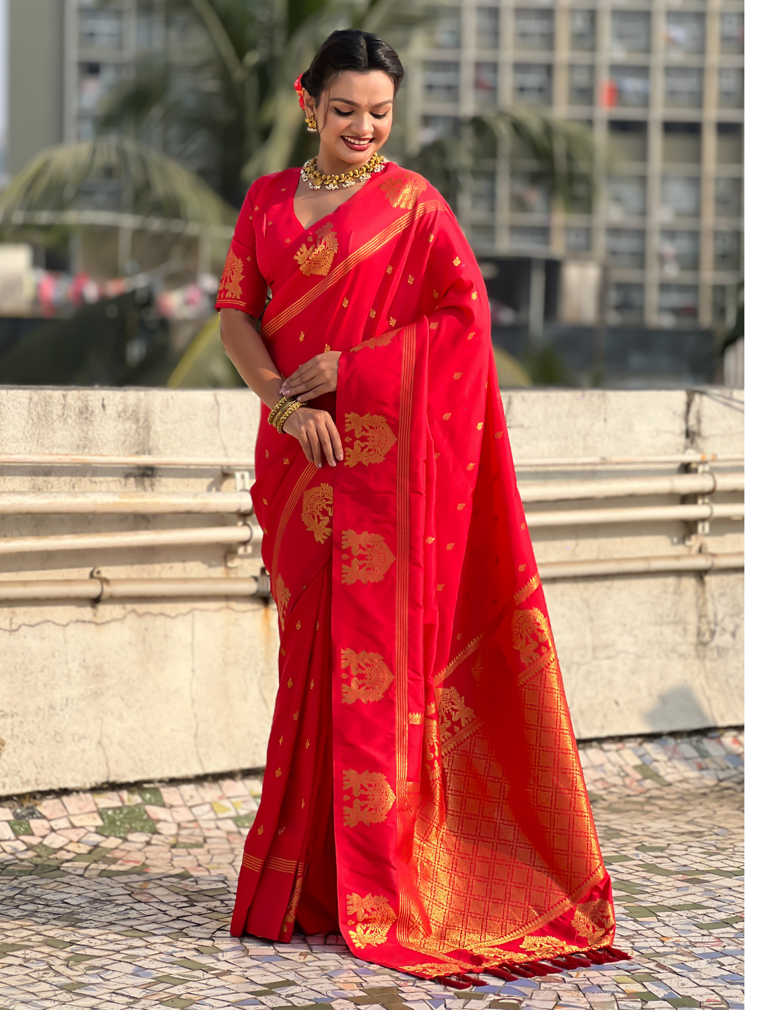 Red Soft Silk Traditional Zari Woven Saree
