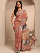Libas Red Geometric Printed Cotton Saree With Unstitched Blouse Piece