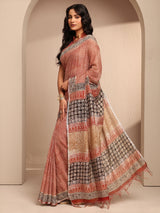 Libas Red Geometric Printed Cotton Saree With Unstitched Blouse Piece