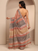 Libas Red Geometric Printed Cotton Saree With Unstitched Blouse Piece