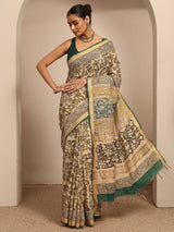 Libas Beige Tribal Printed Cotton Saree With Unstitched Blouse Piece