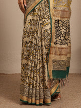 Libas Beige Tribal Printed Cotton Saree With Unstitched Blouse Piece