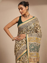 Libas Beige Tribal Printed Cotton Saree With Unstitched Blouse Piece
