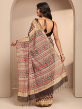 Libas Black Printed Cotton Saree With Unstitched Blouse Piece