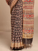 Libas Black Printed Cotton Saree With Unstitched Blouse Piece