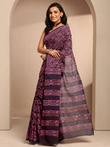 Libas Burgundy Printed Cotton Saree With Unstitched Blouse Piece