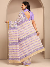 Libas White Printed Cotton Saree With Unstitched Blouse Piece