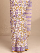 Libas White Printed Cotton Saree With Unstitched Blouse Piece