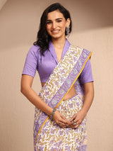 Libas White Printed Cotton Saree With Unstitched Blouse Piece