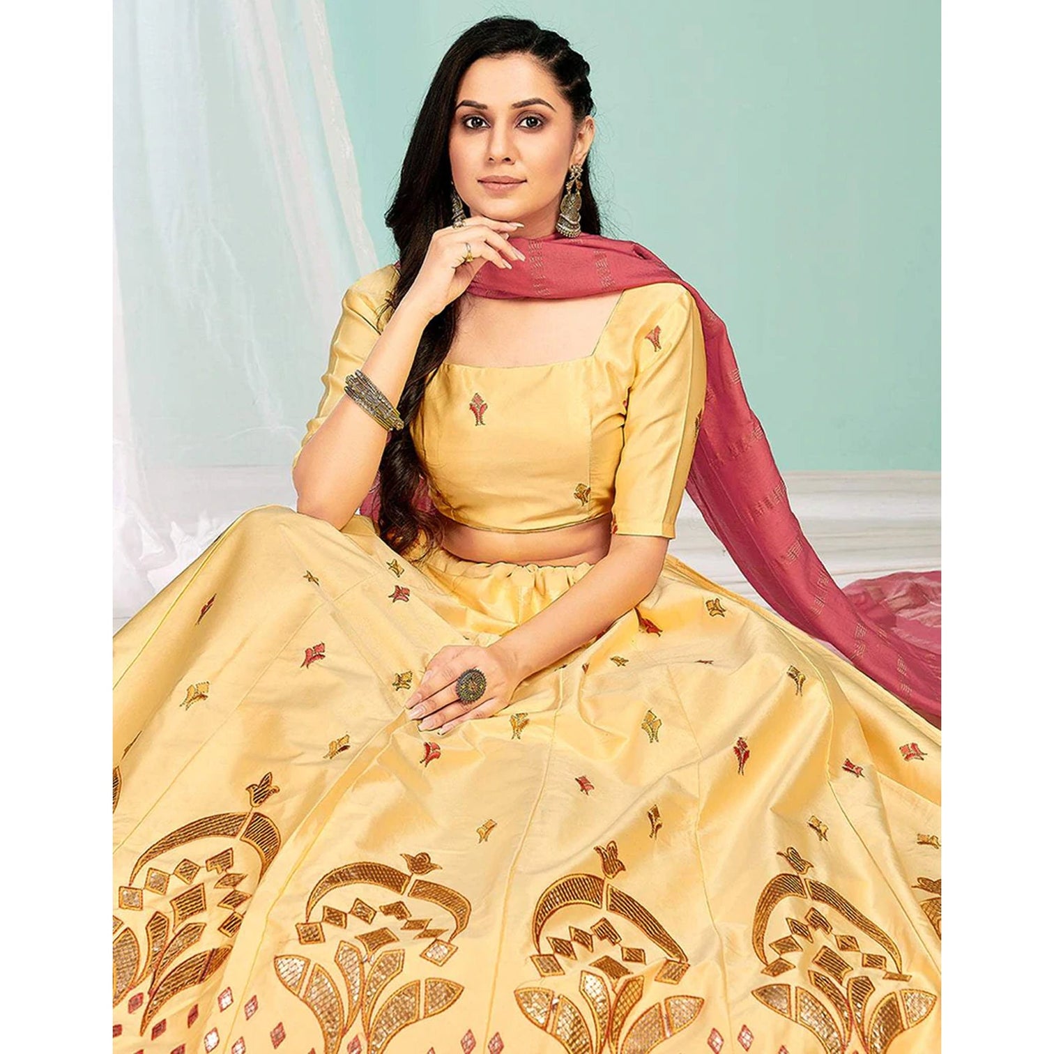 Golden Sand Gota Patti and Zari Stich Without can can work Lehenga choli