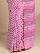 Libas Pink Printed Cotton Saree With Unstitched Blouse Piece