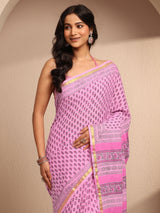Libas Pink Printed Cotton Saree With Unstitched Blouse Piece
