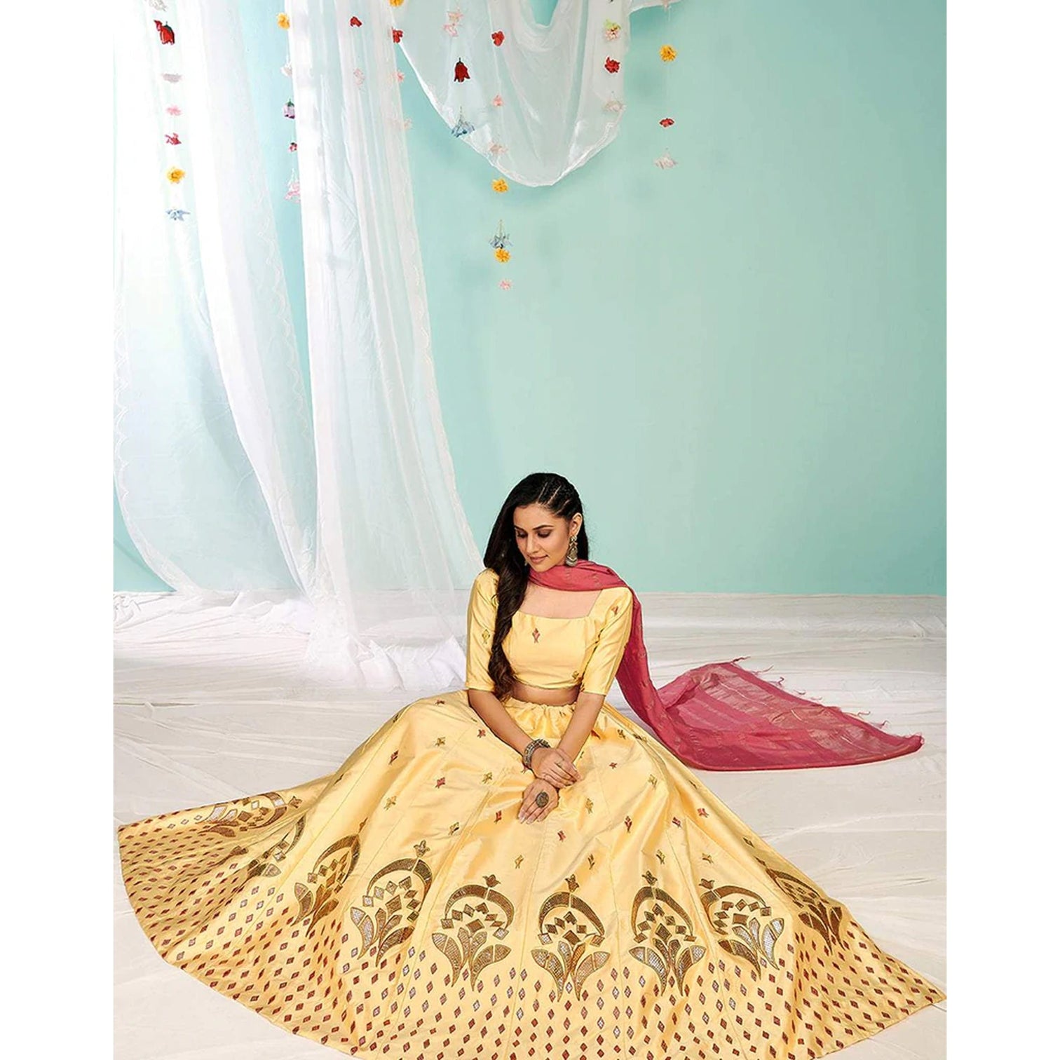 Golden Sand Gota Patti and Zari Stich Without can can work Lehenga choli