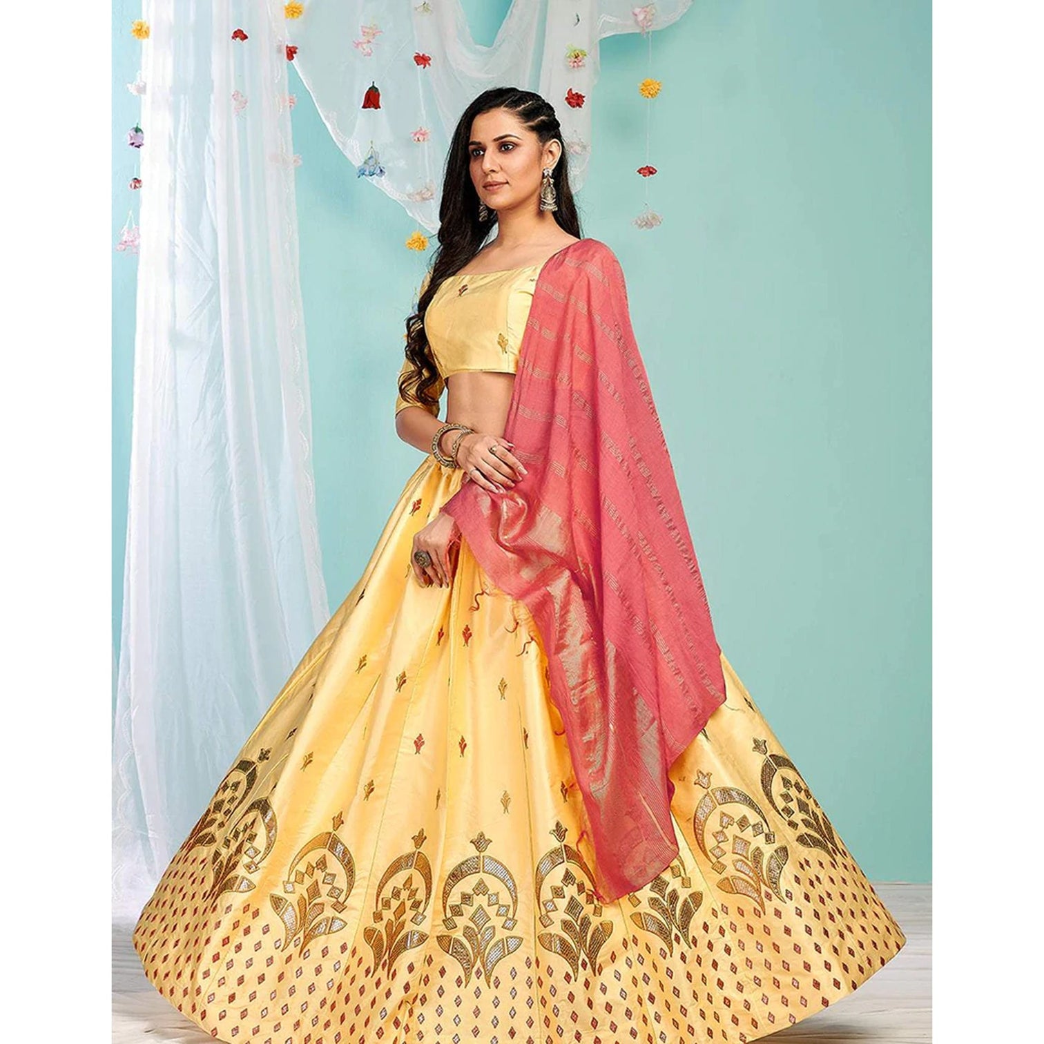 Golden Sand Gota Patti and Zari Stich Without can can work Lehenga choli