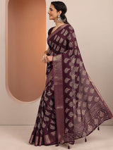 Libas Maroon Printed Silk Blend Saree With Unstitched Blouse Piece