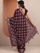 Libas Maroon Printed Silk Blend Saree With Unstitched Blouse Piece