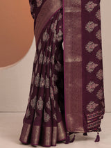 Libas Maroon Printed Silk Blend Saree With Unstitched Blouse Piece