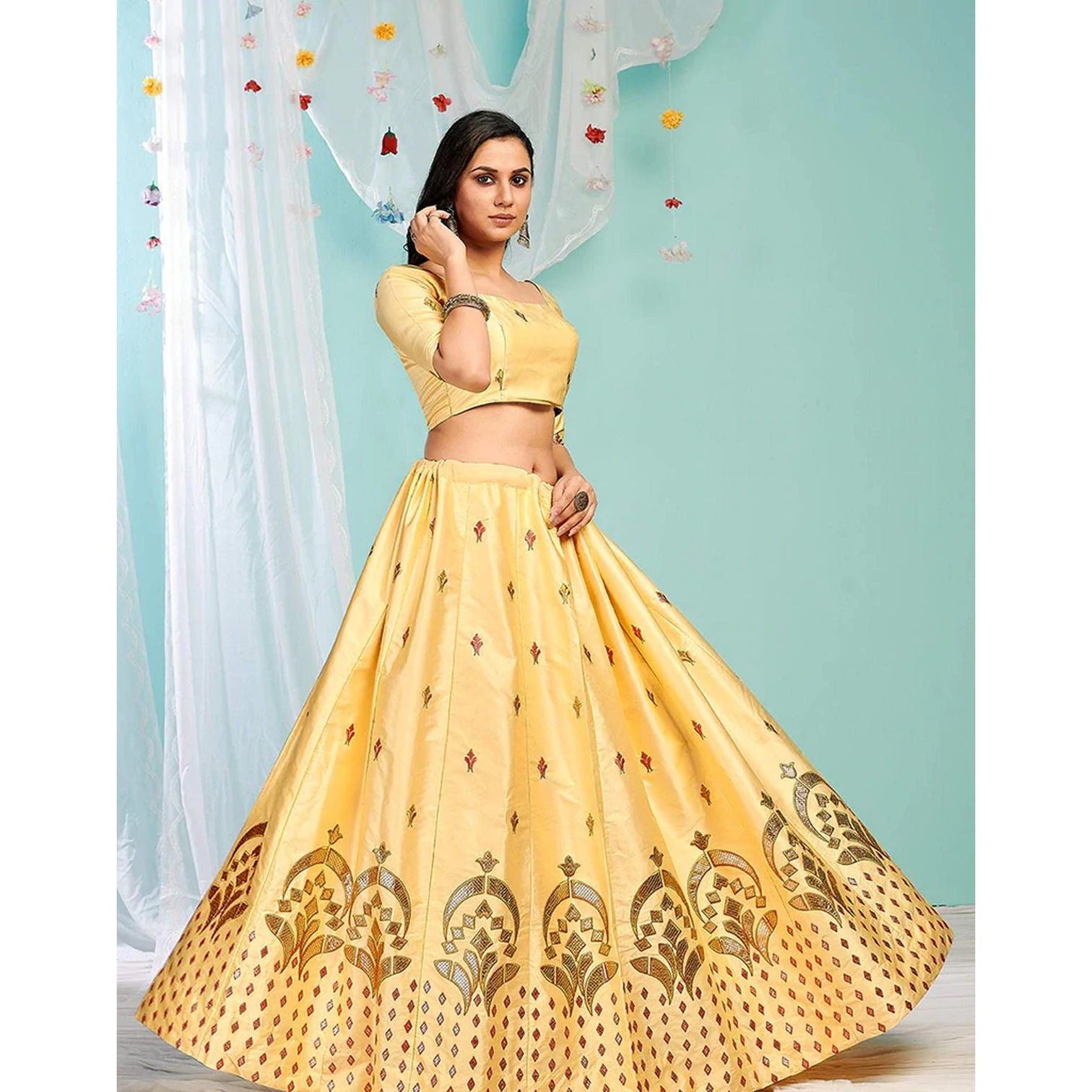 Golden Sand Gota Patti and Zari Stich Without can can work Lehenga choli