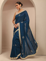 Libas Blue Embellished Silk Blend Saree With Unstitched Blouse Piece