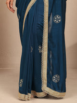 Libas Blue Embellished Silk Blend Saree With Unstitched Blouse Piece