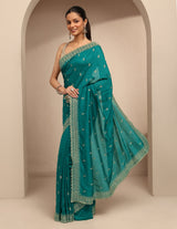 Libas Green Paisley Embroidered Silk Blend Saree With Unstitched Blouse Piece
