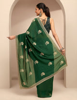 Libas Green Embroidered Silk Blend Saree With Unstitched Blouse Piece