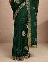 Libas Green Embroidered Silk Blend Saree With Unstitched Blouse Piece