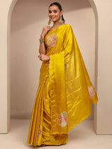 Libas Mustard Geometric Embellished Silk Blend Saree With Unstitched Blouse Piece