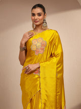 Libas Mustard Geometric Embellished Silk Blend Saree With Unstitched Blouse Piece