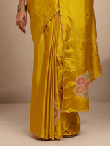 Libas Mustard Geometric Embellished Silk Blend Saree With Unstitched Blouse Piece