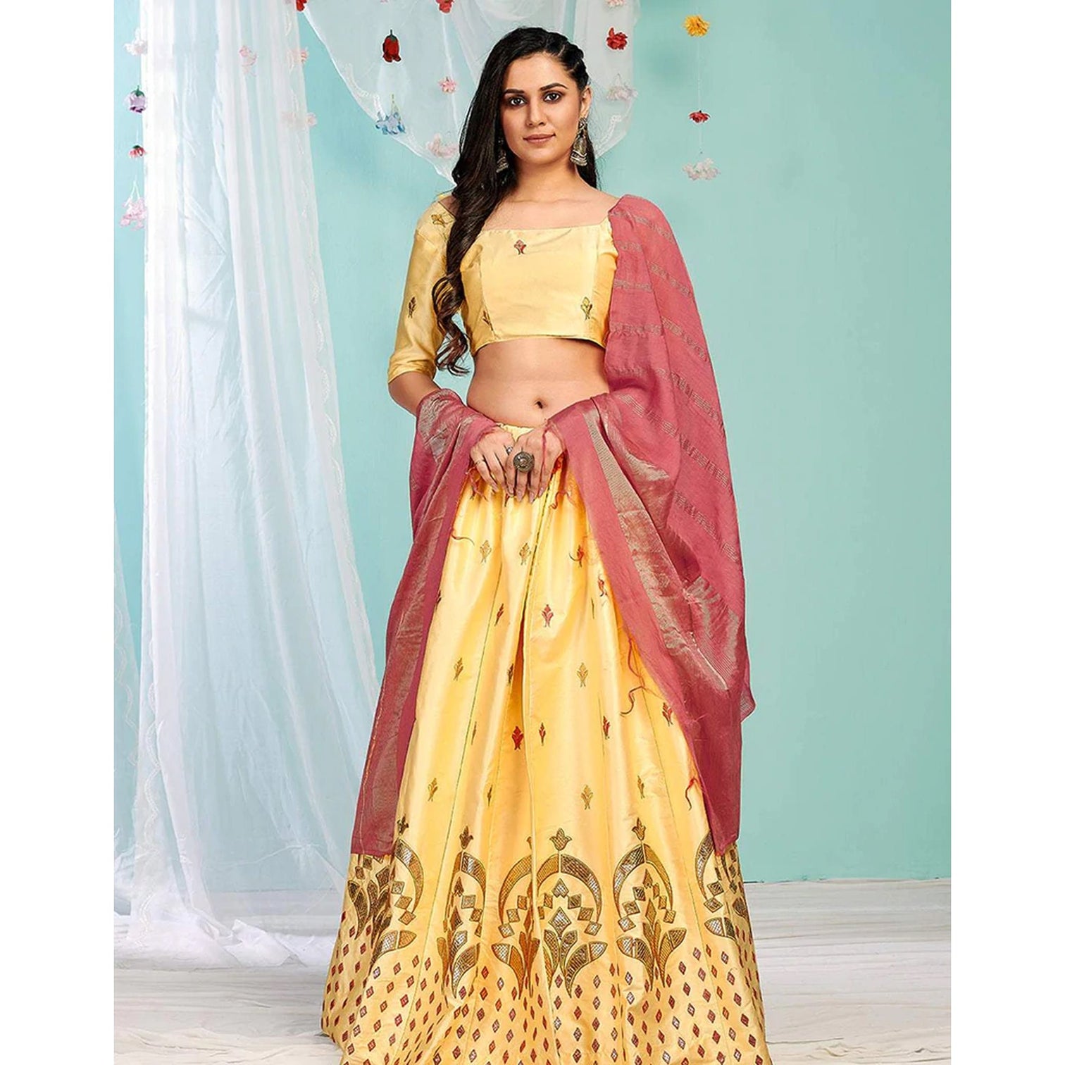 Golden Sand Gota Patti and Zari Stich Without can can work Lehenga choli