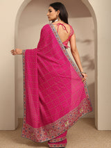 Libas Pink Bandhani Printed Silk Blend Saree With Unstitched Blouse Piece