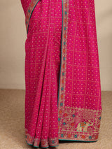 Libas Pink Bandhani Printed Silk Blend Saree With Unstitched Blouse Piece