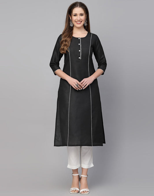 Black Cotton Plain Straight Kurta