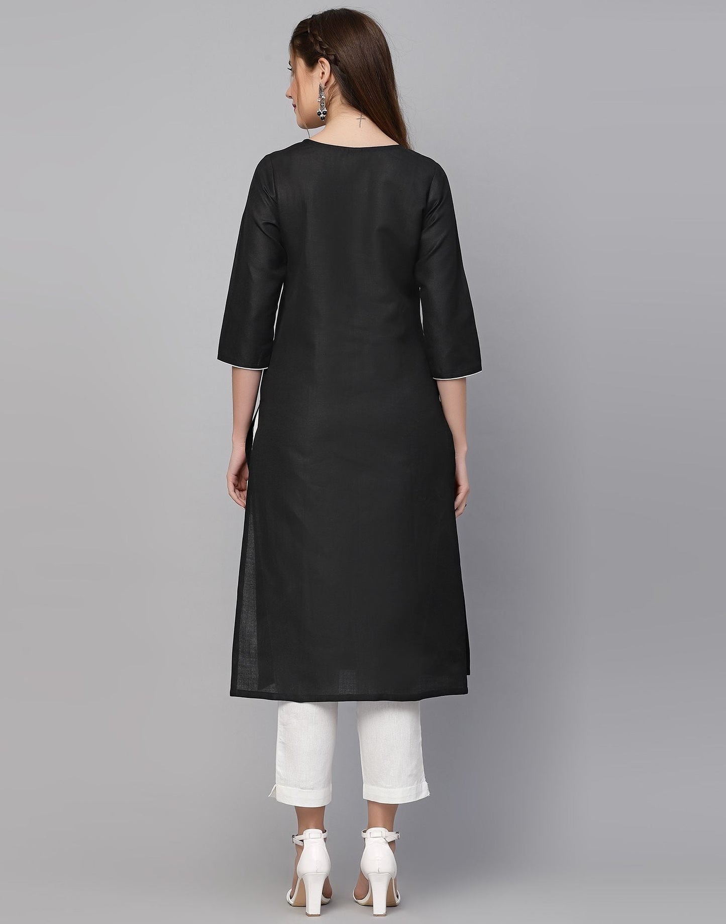 Black Cotton Plain Straight Kurta