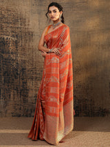 Libas Orange Woven Design Silk Blend Saree With Unstitched Blouse Piece