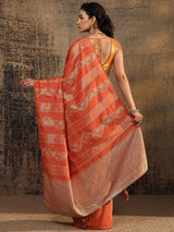 Libas Orange Woven Design Silk Blend Saree With Unstitched Blouse Piece