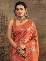 Libas Orange Woven Design Silk Blend Saree With Unstitched Blouse Piece