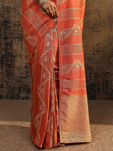 Libas Orange Woven Design Silk Blend Saree With Unstitched Blouse Piece