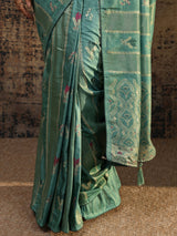 Libas Teal Woven Design Silk Blend Saree With Unstitched Blouse Piece