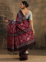 Libas Red Printed Silk Saree With Unstitched Blouse Piece