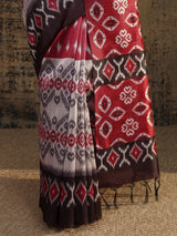Libas Red Printed Silk Saree With Unstitched Blouse Piece