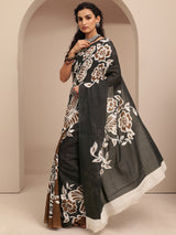 Libas Black Printed Cotton Saree With Unstitched Blouse Piece
