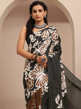 Libas Black Printed Cotton Saree With Unstitched Blouse Piece