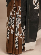 Libas Black Printed Cotton Saree With Unstitched Blouse Piece